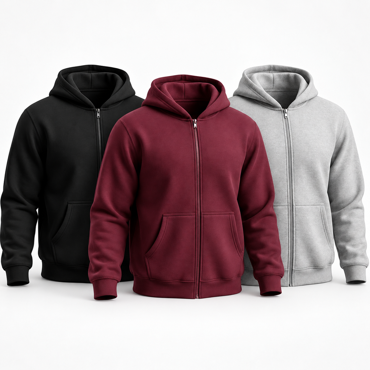 [3-Pack] Unisex Premium 100% Cotton Full-Zip Hoodie (Free Shipping)