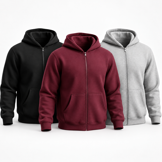 [3-Pack] Unisex Premium 100% Cotton Full-Zip Hoodie (Free Shipping)